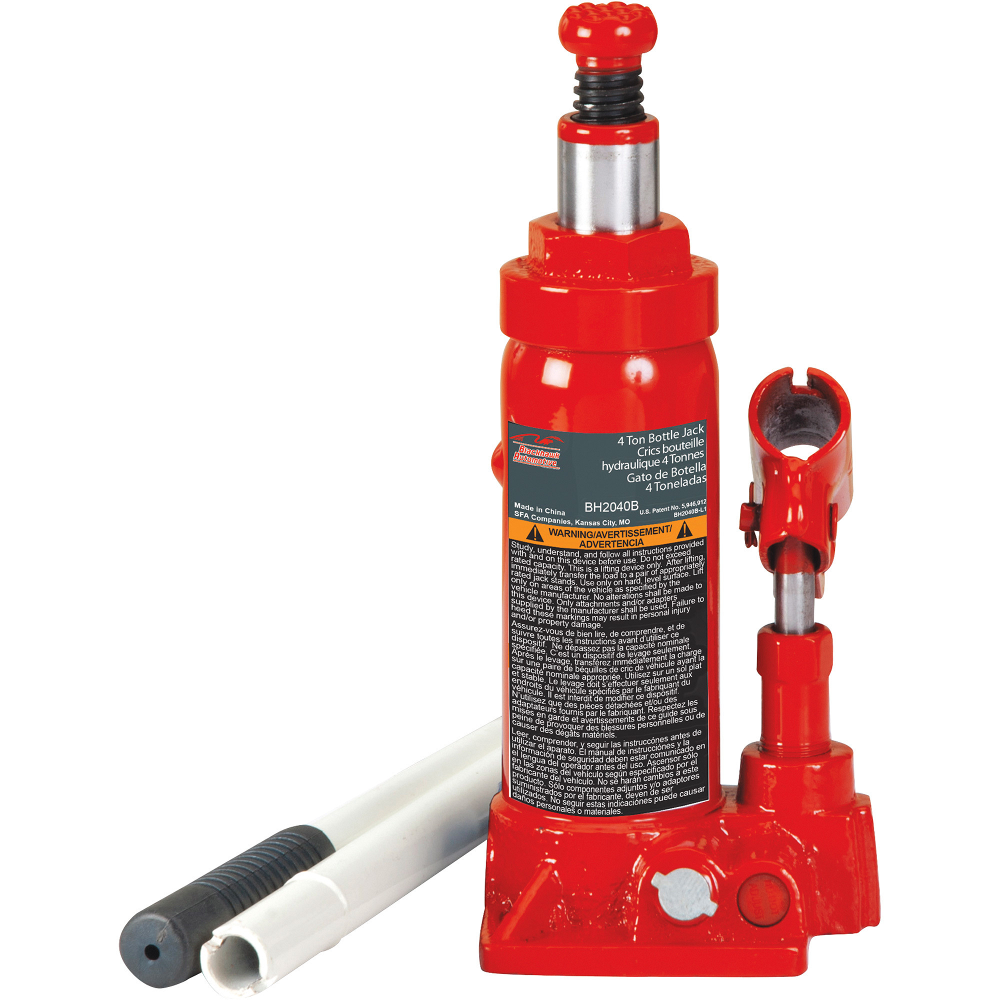 Blackhawk 4 4-Ton Hydraulic Side Pump Bottle Jack, Model# BH2040B